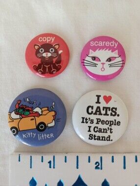 SET OF 4 Cat Themed Pinback Buttons